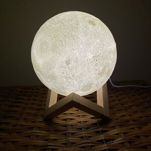 3D Printed Moon Light/Lamp/Night Light on a wooden frame - NWOT